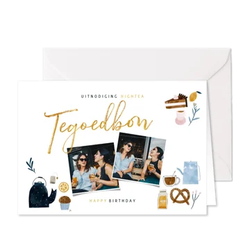 Uitnodiging Tegoedbon High Tea illustraties en foto's